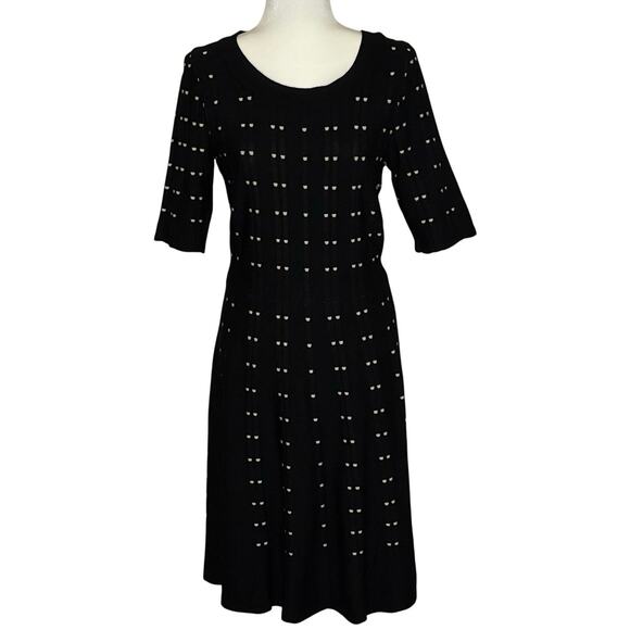 Danny & Nicole Short Sleeve Fit & Flair Knit Dress Women's L | Black & White - Picture 1 of 14
